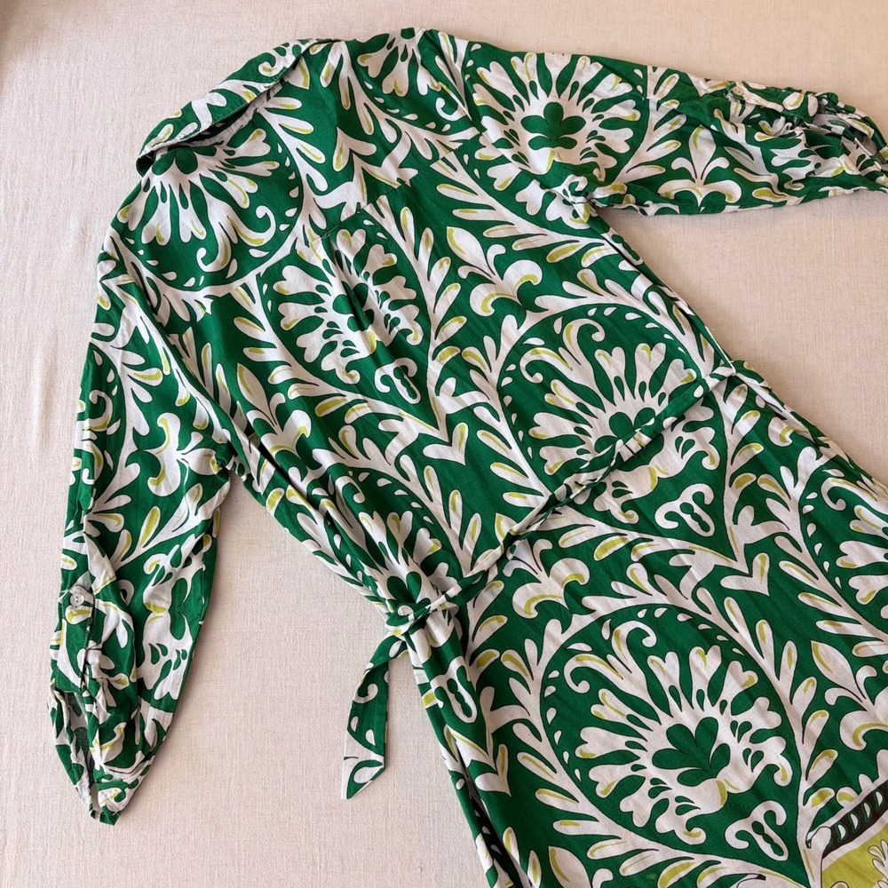 Anthropologie Figueroa & Flower Green White Belted Shirt Dress Large - Picture 10 of 11
